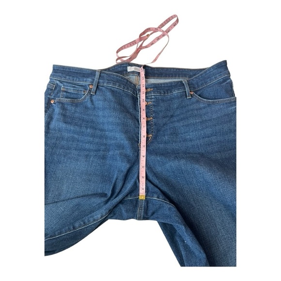 LOFT Plus High Rise Button Front Chewed Hem Skinny Jeans Authentic Indigo Wash - Picture 11 of 15